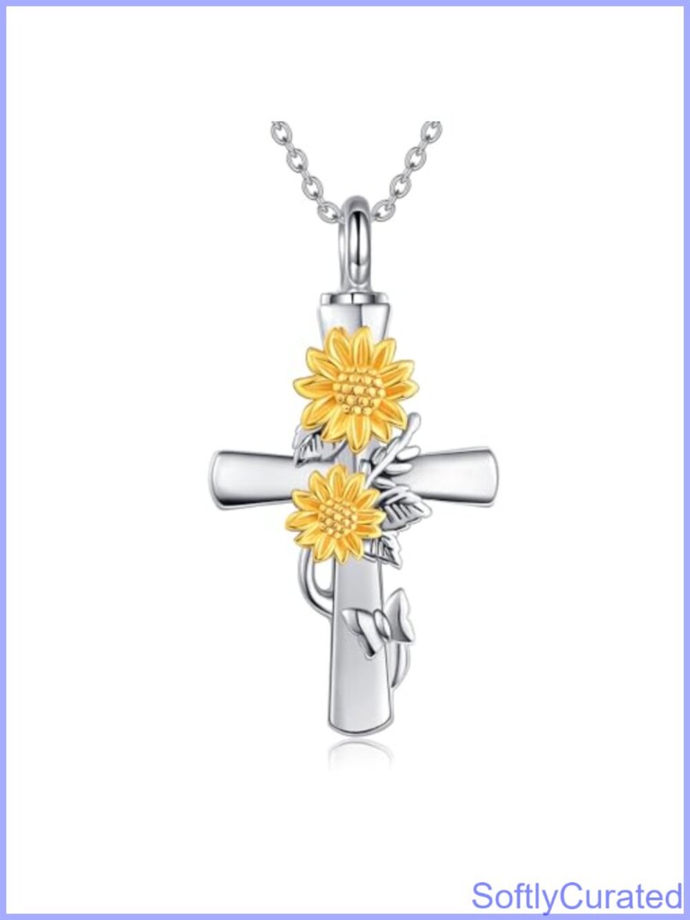 Sterling Silver Sunflower Cross Urn Necklace for Ashes Cremation Jewelry Women